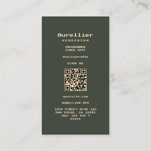 Modernes Hello Developer Programmer Dunkelgrünes G Visitenkarte (Rückseite)