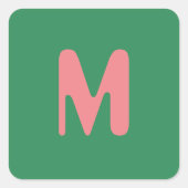 Modernes, hellrosa Anfangsbuchstabe | Meeresalgen Quadratischer Aufkleber (Vorderseite)