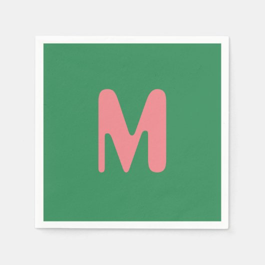 Modernes, hellrosa Anfangsbuchstabe | Meeresalgen Serviette (Vorderseite)