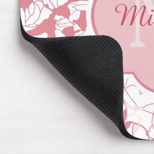 Modernes hellrosa Girly mit Blumenmonogramm mit Mousepad (Ecke)