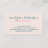 Modernes hellrosa Haarstyllizenskript Visitenkarte (Rückseite)