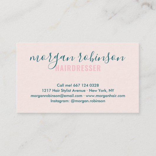 Modernes hellrosa Haarstyllizenskript Visitenkarte (Rückseite)