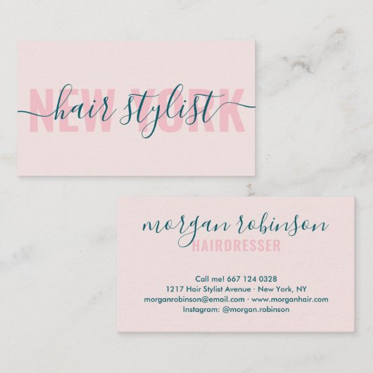 Modernes hellrosa Haarstyllizenskript Visitenkarte (Vorne/Hinten)