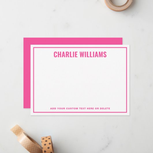 Modernes, hellrosa Namensstreifen Mitteilungskarte (Vorderseite/Rückseite Beispiel)