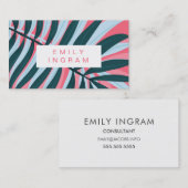 Modernes, hellrosa, tropisches Blatt aquamarines D Visitenkarte (Vorne/Hinten)