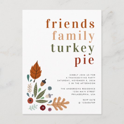 Modernes Herbst Herbst Erntedank Party Ankündigungspostkarte (Vorderseite)