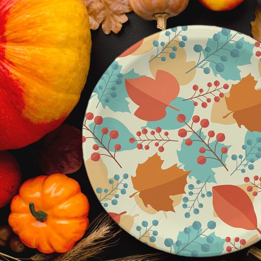 Modernes Herbstlaub Muster | ERNTEDANK Pappteller