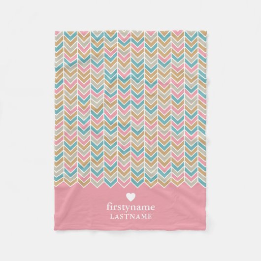 Modernes Herringbone-Muster - Rosa Blau Gold Fleecedecke (Vorderseite)