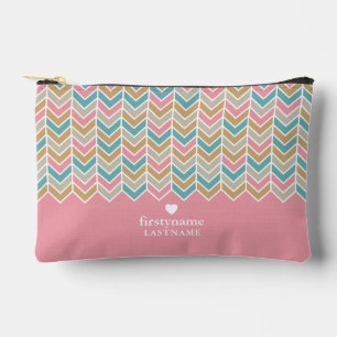 Modernes Herringbone-Muster - Rosa Blau Gold Zubehörtasche