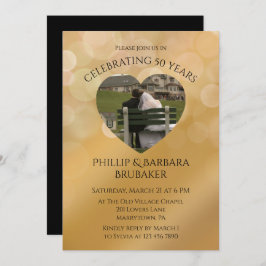 Modernes Herz Foto Golden 50. Hochzeitstag Einladung