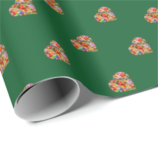 Modernes Herz-Grün-Verpackungspapier Geschenkpapier (Rolleneckpunkt)