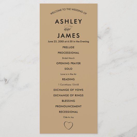 Modernes Herz-Hochzeitsprogramm für Zeremonie Programm (Vorderseite)