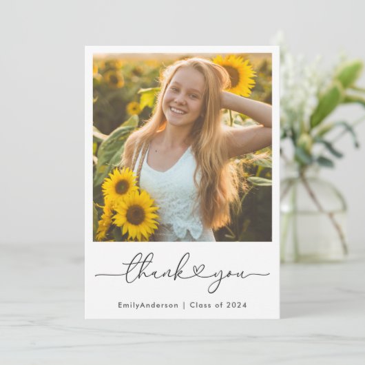 Modernes Herz-Kalligrafie-Abschluss-Foto Dankeskarte (Stehend Vorderseite)
