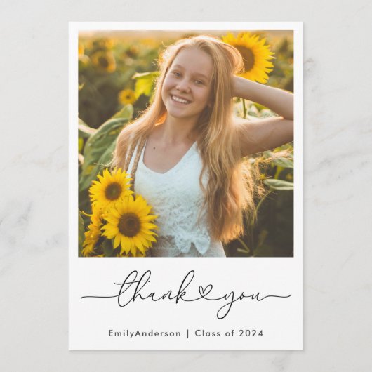 Modernes Herz-Kalligrafie-Abschluss-Foto Dankeskarte (Vorderseite)