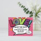 Modernes Herz Liebe Spaß Comic Hochzeit speichern  Ankündigungspostkarte (Stehend Vorderseite)