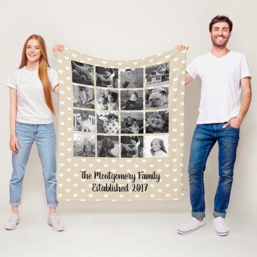 Modernes Herz-Muster 16 B u. w-Familien-Foto Fleecedecke (Beispiel)