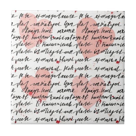 Modernes Herz-Muster mit Schrift-Hintergrund (19) Fliese (Vorderseite)