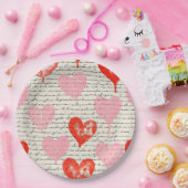 Modernes Herz Muster mit Schrift Hintergrund (7) Pappteller (Party)