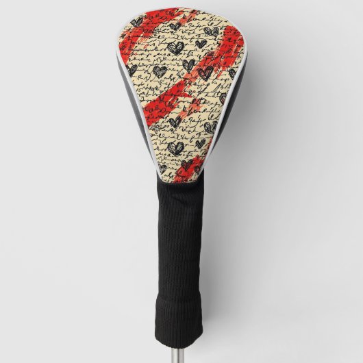 Modernes Herz Muster mit Skript-Hintergrund (10) Golf Headcover (Vorderseite)