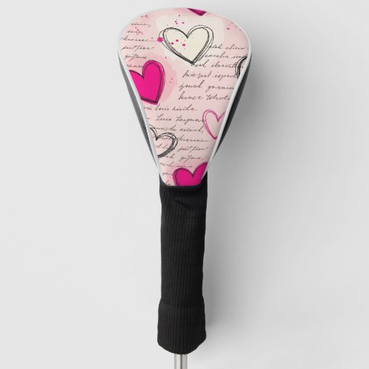 Modernes Herz Muster mit Skript-Hintergrund (18) Golf Headcover (Vorderseite)