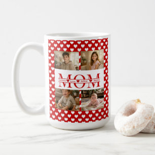 Modernes Herz Muster Rot 4 Foto Collage Benutzerde Kaffeetasse