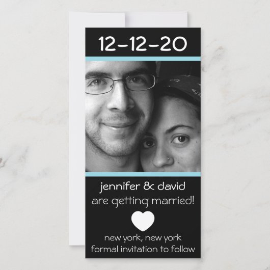Modernes Herz rettet die Daten (blassblau) Save The Date (Vorderseite)