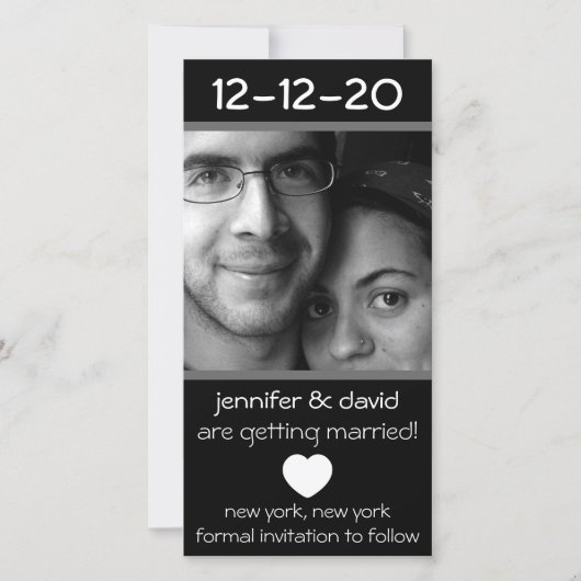 Modernes Herz rettet die Daten (grau) Save The Date (Vorderseite)