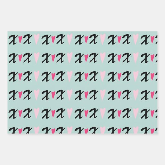 Modernes Herz rosa X- und Herz-Muster Geschenkpapier Set (Vorderseite)