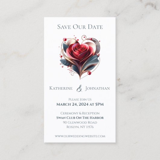 Modernes Herz - Rose-Save the Date- Visitenkarte (Vorderseite)