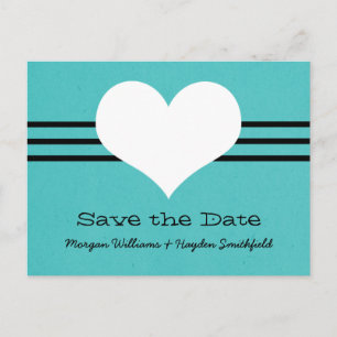 Modernes Herz Save the Date Postkarte, Aqua Ankündigungspostkarte