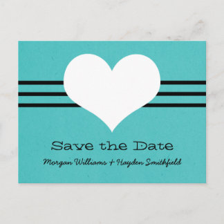 Modernes Herz Save the Date Postkarte, Aqua Ankündigungspostkarte