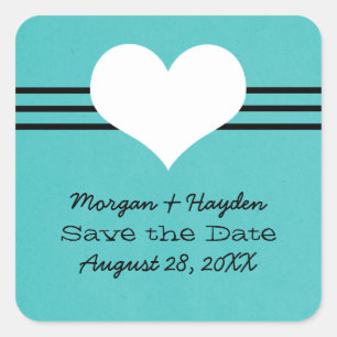 Modernes Herz Save the Date Sticker, Aqua Quadratischer Aufkleber
