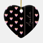 Modernes Herz Schwarz Rosa Personalisiertes Herz Keramik Ornament (Hinten)