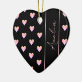 Modernes Herz Schwarz Rosa Personalisiertes Herz Keramik Ornament (Links)