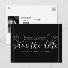 Modernes Herz Schwarz-weiß Chic Save the Date