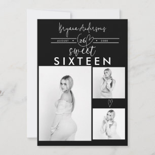 Modernes Herz Schwarz & Weiß Foto Sweet 16 Party