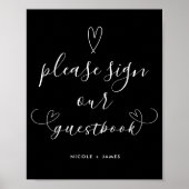 Modernes Herz Schwarz & Weiß Hochzeitseglement Poster (Vorne)