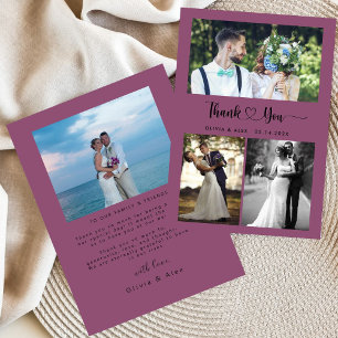 Modernes Herz-Script Hochzeit 4 Foto Collage Dankeskarte