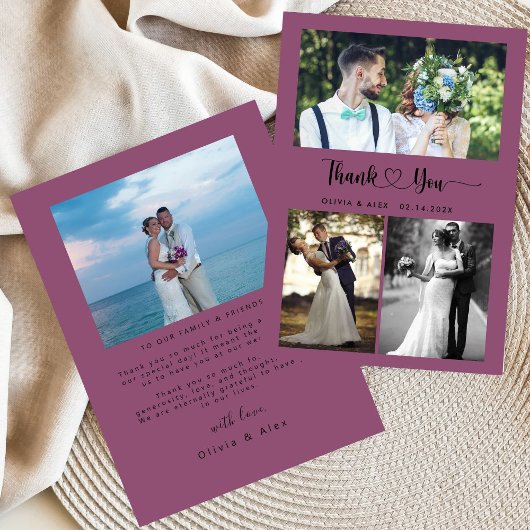 Modernes Herz-Script Hochzeit 4 Foto Collage Dankeskarte