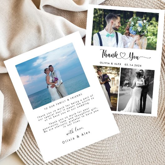 Modernes Herz-Script Hochzeit 4 Foto Collage Dankeskarte