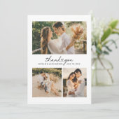 Modernes Herz-Script Hochzeitsfotocollage Dankeskarte (Stehend Vorderseite)