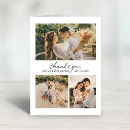 Modernes Herz-Script Hochzeitsfotocollage Dankeskarte