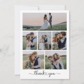 Modernes Herz-Script Hochzeitsfotocollage Dankeskarte (Vorderseite)