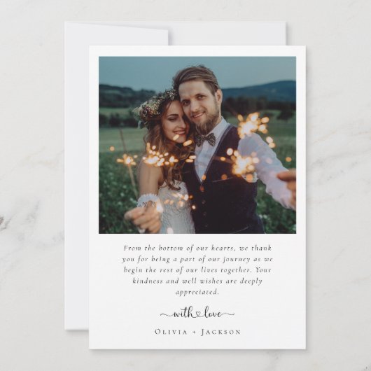 Modernes Herz-Script Hochzeitsfotocollage Dankeskarte (Rückseite)