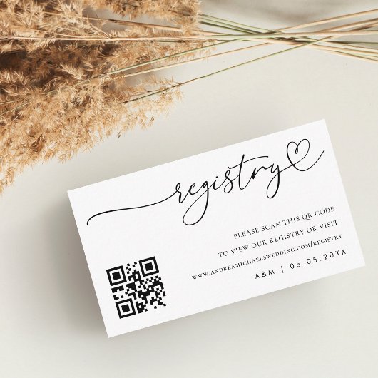 Modernes Herz-Script Qr Code Wedding Gift Registry Begleitkarte