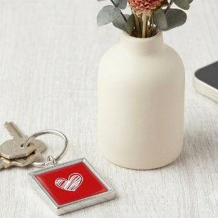 Modernes Herz Weißer Roter Valentinstag Geschenk Schlüsselanhänger