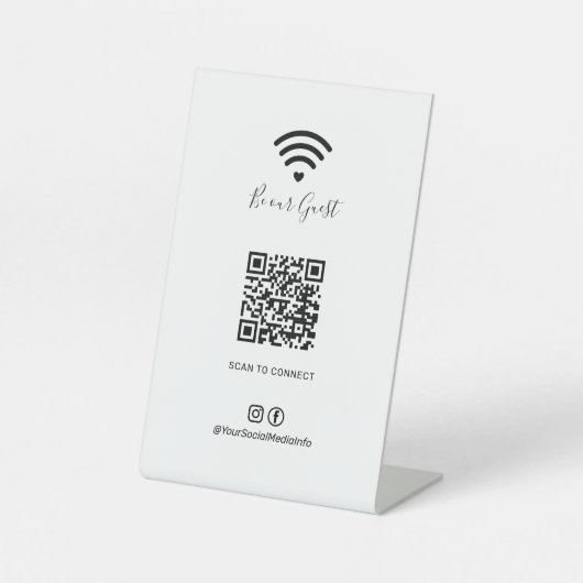 Modernes Herz Wifi QR Code Social Media Signature Sockelschild (Vorderseite)
