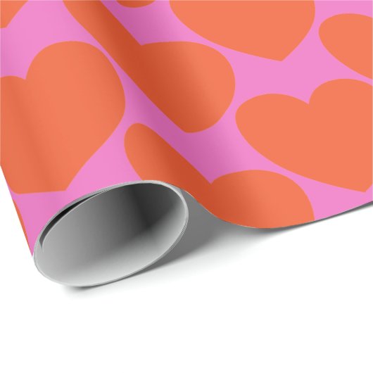 Modernes Herzmuster in Hellrosa und Orange Geschenkpapier (Rolleneckpunkt)