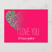 Modernes Herzrosa in Liebe Feiertagspostkarte (Vorderseite)