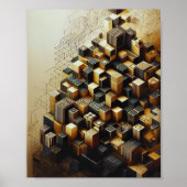 Modernes Hexagonal-Gold- und Abstrakt-Schwarz-Wall Poster (Vorne)